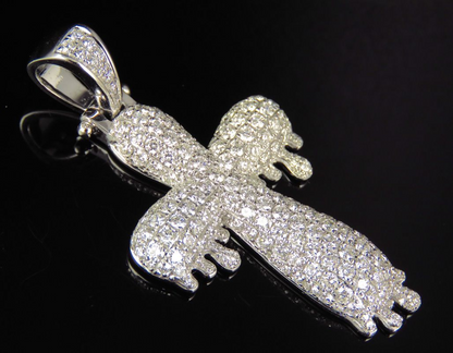 1.8 Inch 10K Lab Grown Diamond Drip Cross Pendant