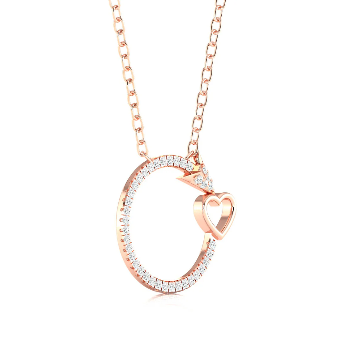 0.13 CTW Lab Grown Diamond Circle Arrow Heart Pendant