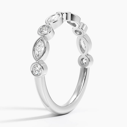 Round And Marquise Lab Grown Diamond Bezel Set Wedding Band