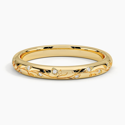 0.05 CTW Engraved Lab Grown Diamond Wedding Band For Women