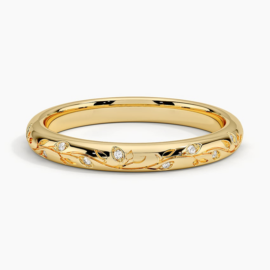 0.05 CTW Engraved Lab Grown Diamond Wedding Band For Women