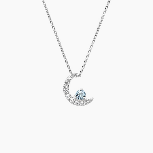 Lab Grown Diamond Crescent Moon Aquamarine Pendant