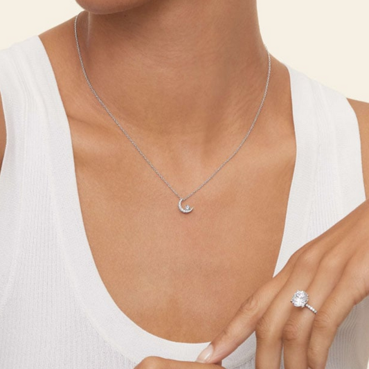 Lab Grown Diamond Crescent Moon Aquamarine Pendant