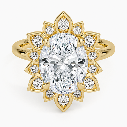 3CT Oval Lab Grown diamond Gold Flower Ring
