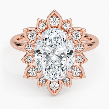3CT Oval Lab Grown diamond Gold Flower Ring