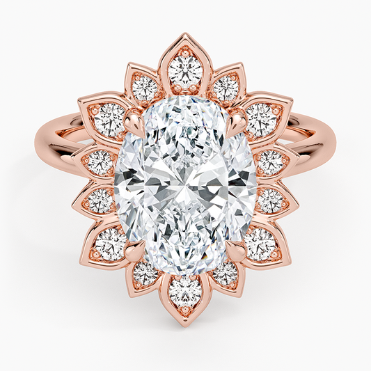 3CT Oval Lab Grown diamond Gold Flower Ring