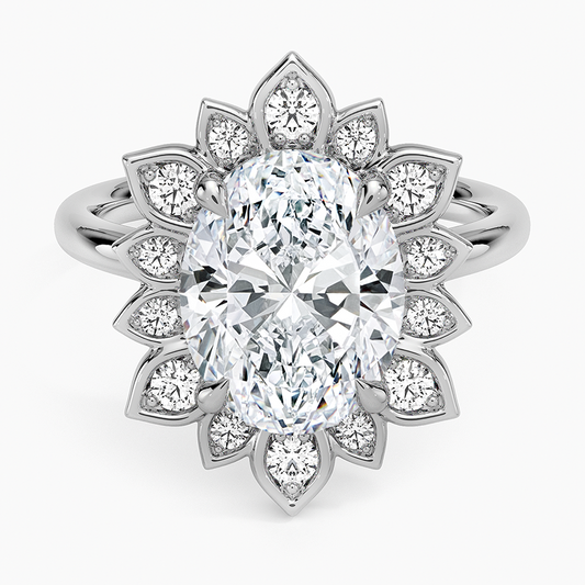 3CT Oval Lab Grown diamond Gold Flower Ring