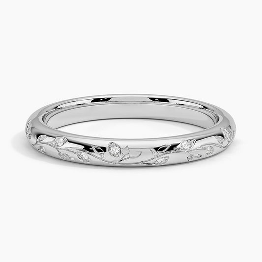 0.05 CTW Engraved Lab Grown Diamond Wedding Band For Women