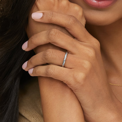 0.05 CTW Engraved Lab Grown Diamond Wedding Band For Women