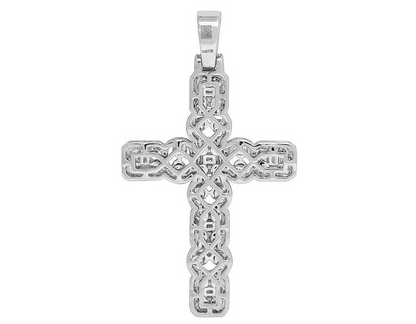 3 CTW Baguette Halo Set Cross Lab Grown Diamond Pendant