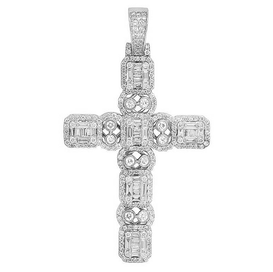 3 CTW Baguette Halo Set Cross Lab Grown Diamond Pendant