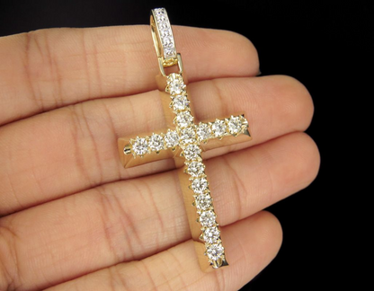 14K Solid Gold Lab Grown Diamond Cross Pendant