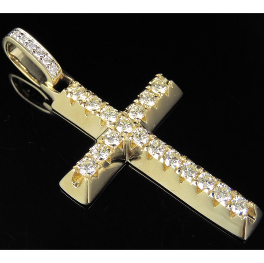 14K Solid Gold Lab Grown Diamond Cross Pendant