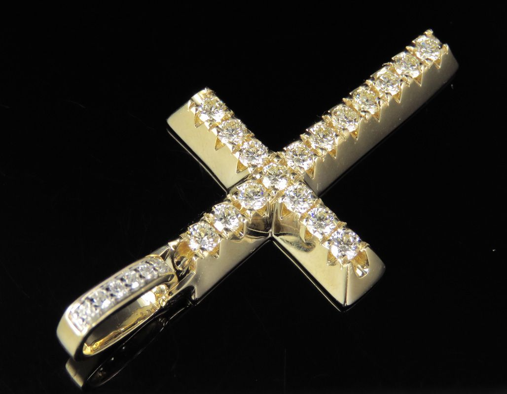 14K Solid Gold Lab Grown Diamond Cross Pendant