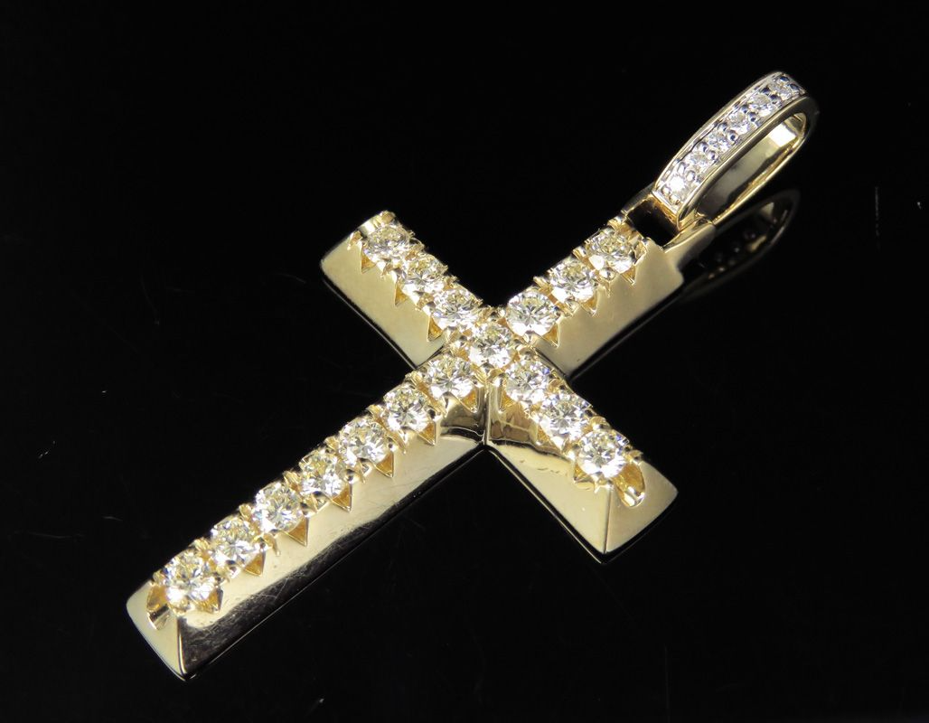 14K Solid Gold Lab Grown Diamond Cross Pendant