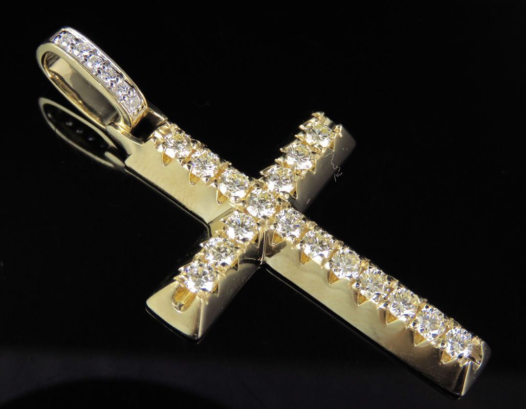 14K Solid Gold Lab Grown Diamond Cross Pendant
