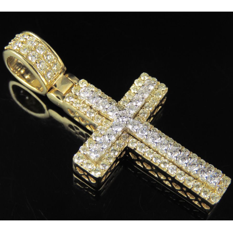 Two Tone 10K Gold Lab Grown Diamond Cross Pendant