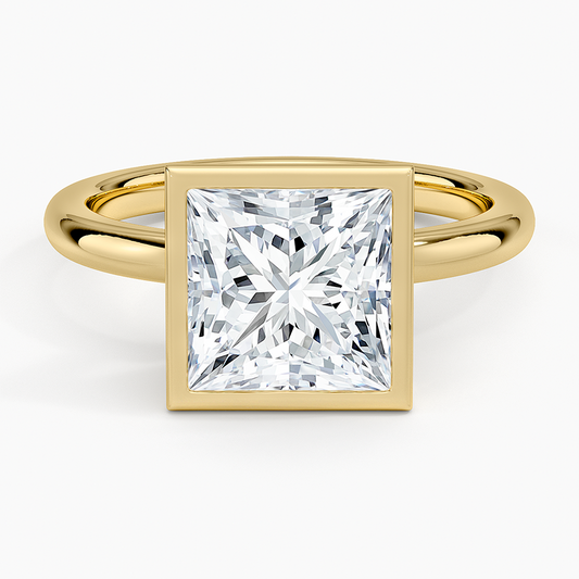 2 1/2CT Princess Lab Grown Diamond Gold Bezel Solitaire Ring