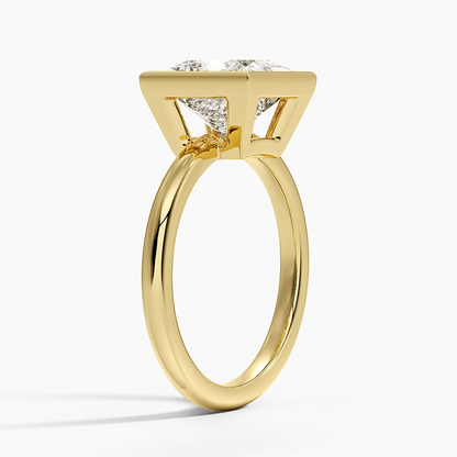 2 1/2CT Princess Lab Grown Diamond Gold Bezel Solitaire Ring
