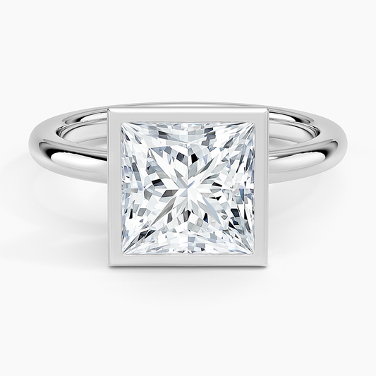 2 1/2CT Princess Lab Grown Diamond Gold Bezel Solitaire Ring