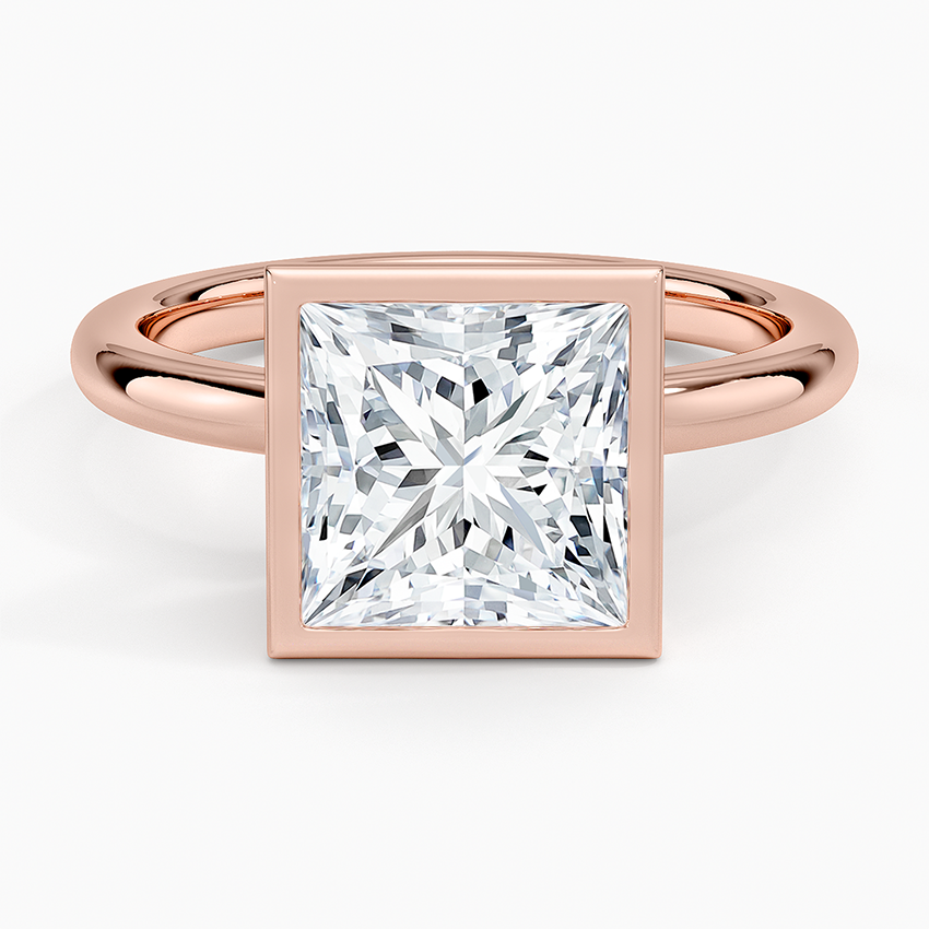 2 1/2CT Princess Lab Grown Diamond Gold Bezel Solitaire Ring