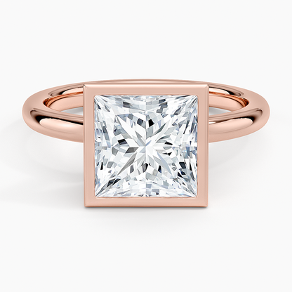2 1/2CT Princess Lab Grown Diamond Gold Bezel Solitaire Ring