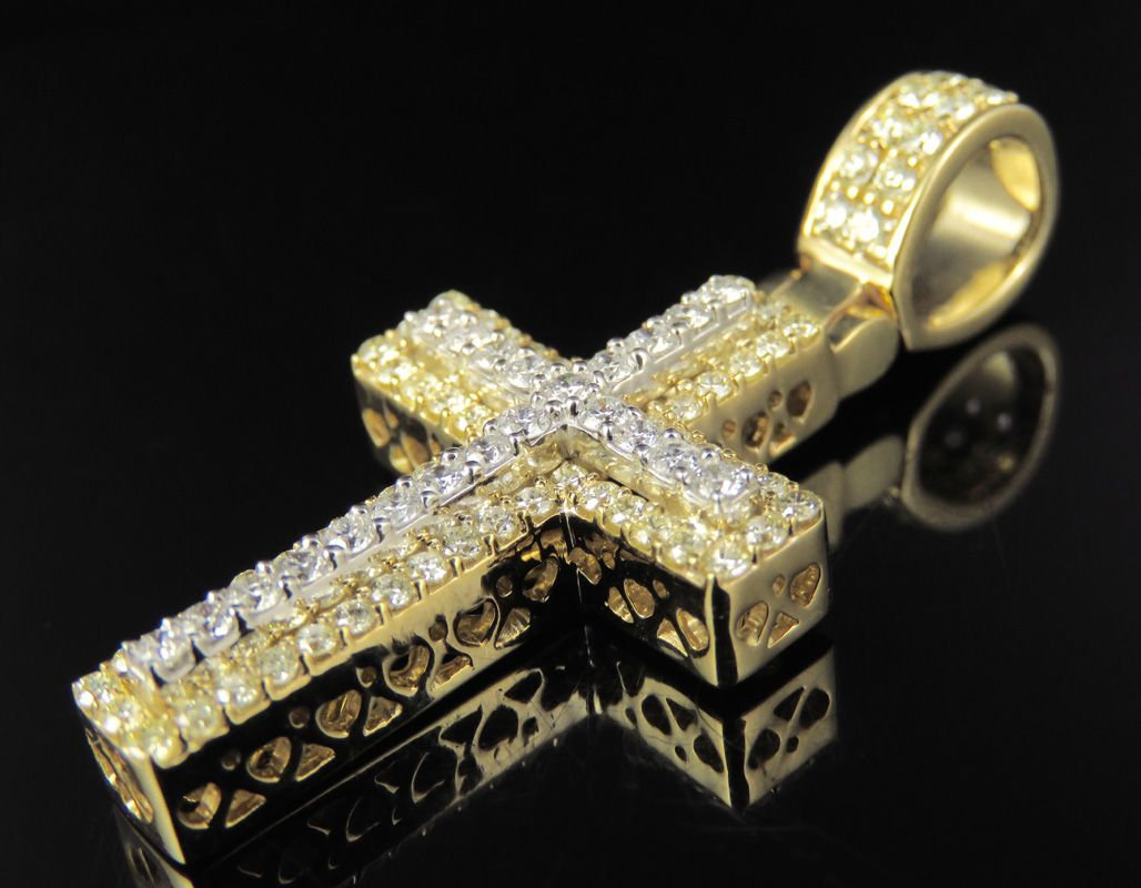 Two Tone 10K Gold Lab Grown Diamond Cross Pendant