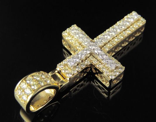 Two Tone 10K Gold Lab Grown Diamond Cross Pendant