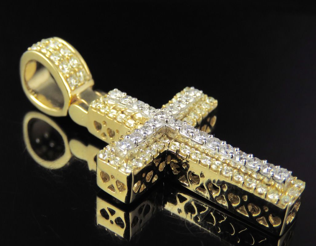 Two Tone 10K Gold Lab Grown Diamond Cross Pendant