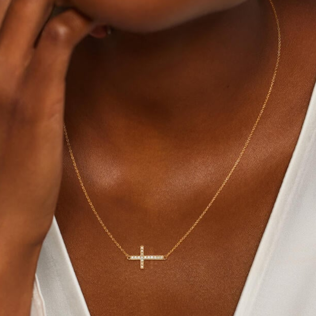 1/6 CTW Lab Grown Diamond Sideways Cross Pendant