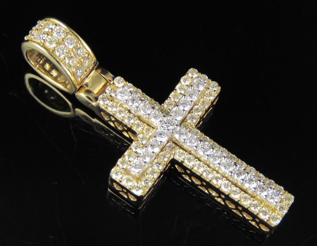 Two Tone 10K Gold Lab Grown Diamond Cross Pendant