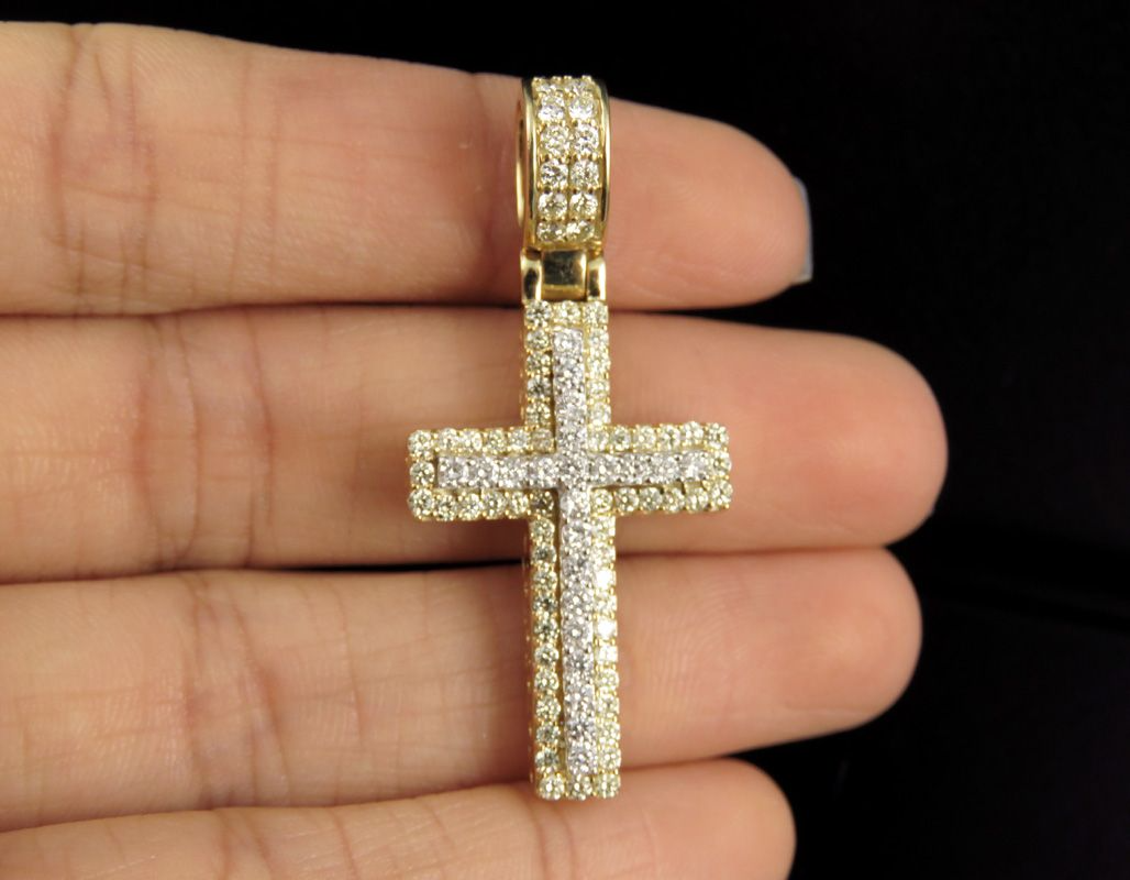 Two Tone 10K Gold Lab Grown Diamond Cross Pendant