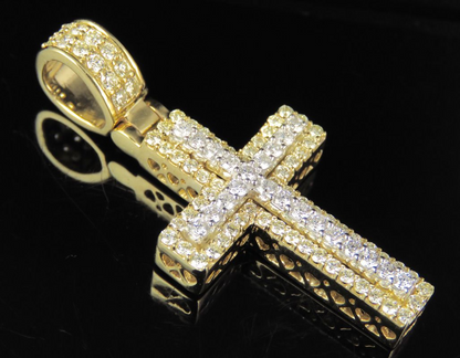 Two Tone 10K Gold Lab Grown Diamond Cross Pendant