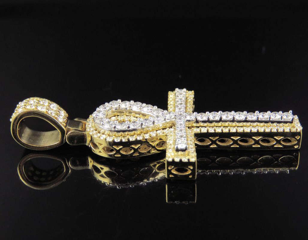 2.25 CTW Two Tone Gold Ankh Cross Charm Pendant
