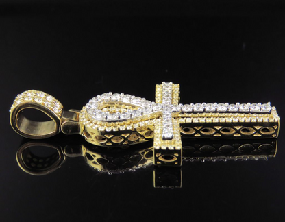 2.25 CTW Two Tone Gold Ankh Cross Charm Pendant