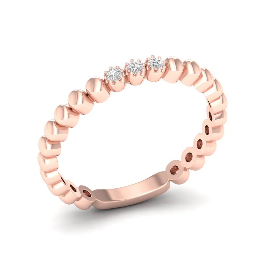 0.05Ctw Lab Grown Diamond Three Stone Bubble Stack Wedding Band