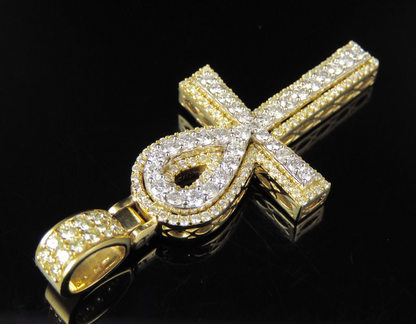2.25 CTW Two Tone Gold Ankh Cross Charm Pendant