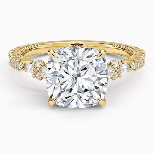 3 CT Cushion Lab Grown Diamond Gold Engagement Ring