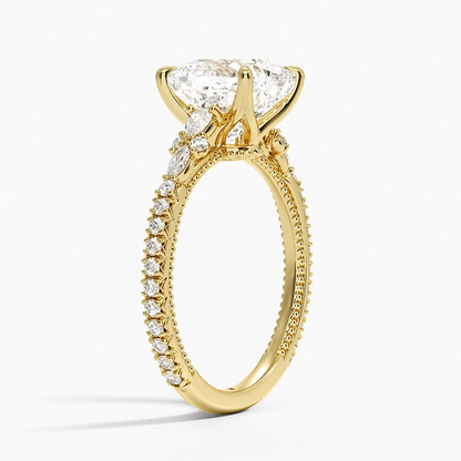 3 CT Cushion Lab Grown Diamond Gold Engagement Ring