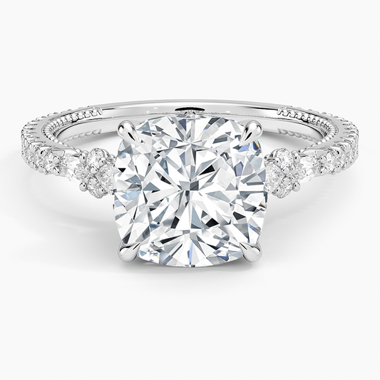 3 CT Cushion Lab Grown Diamond Gold Engagement Ring