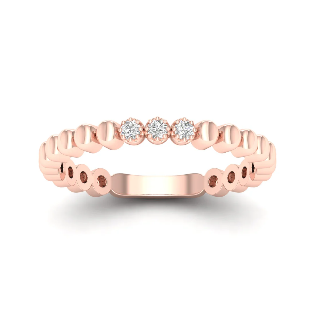 0.05Ctw Lab Grown Diamond Three Stone Bubble Stack Wedding Band