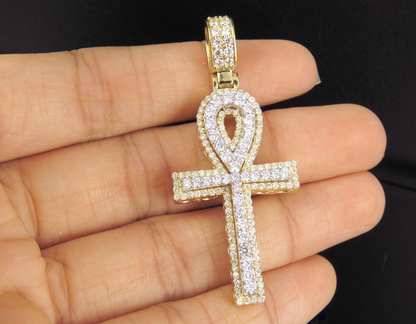 2.25 CTW Two Tone Gold Ankh Cross Charm Pendant