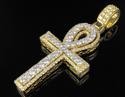 2.25 CTW Two Tone Gold Ankh Cross Charm Pendant