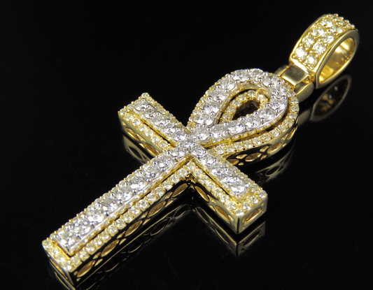 2.25 CTW Two Tone Gold Ankh Cross Charm Pendant