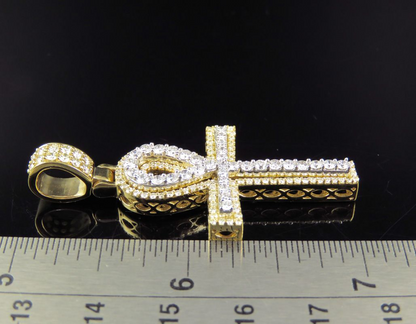 2.25 CTW Two Tone Gold Ankh Cross Charm Pendant