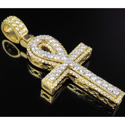 2.25 CTW Two Tone Gold Ankh Cross Charm Pendant