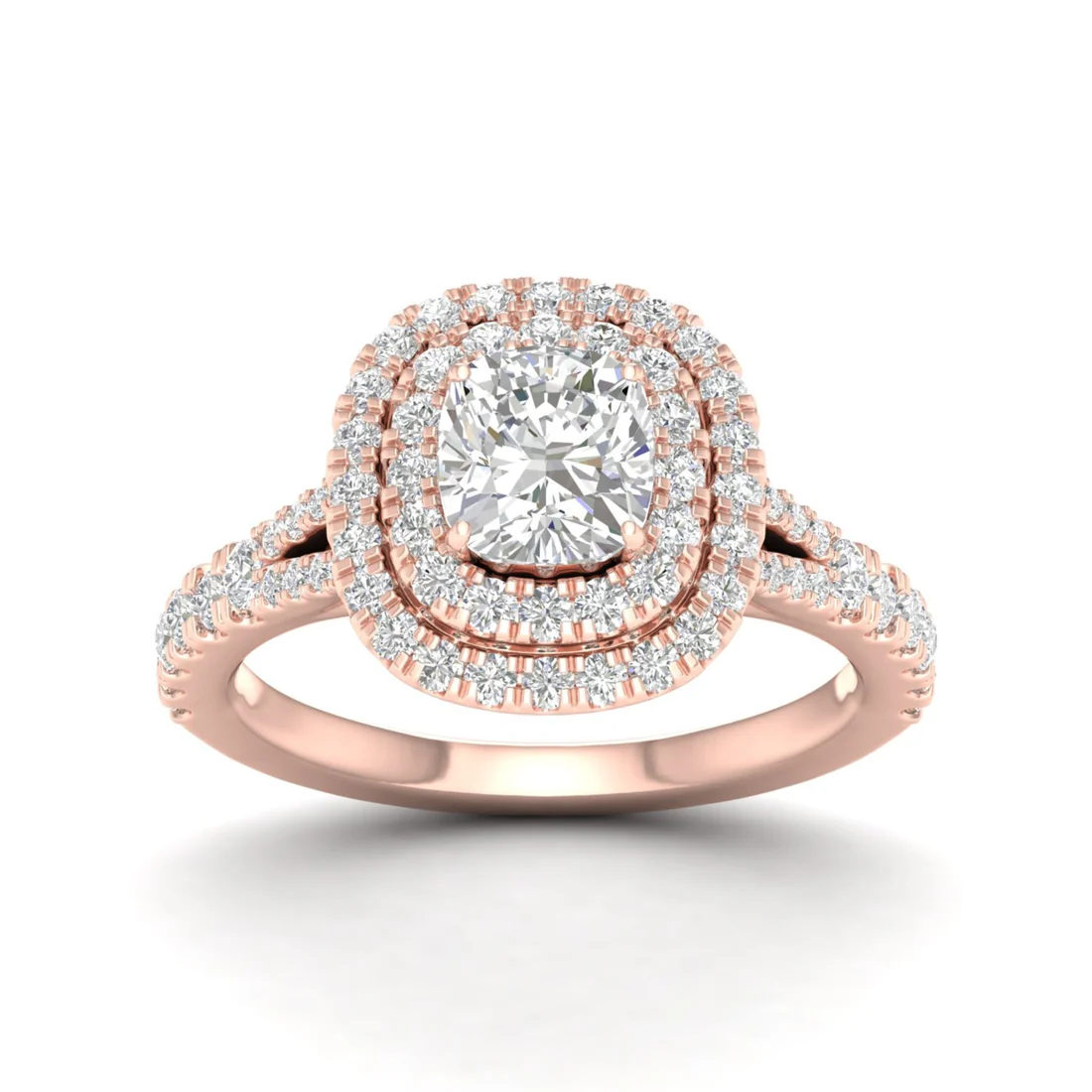 1.90 CTW Cushion Double Halo Lab Grown Diamond Split Shank Ring
