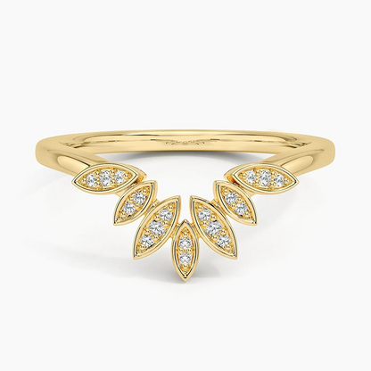 Yellow Gold Round Cut Lab Grown Diamond Petal Contour Wedding Band