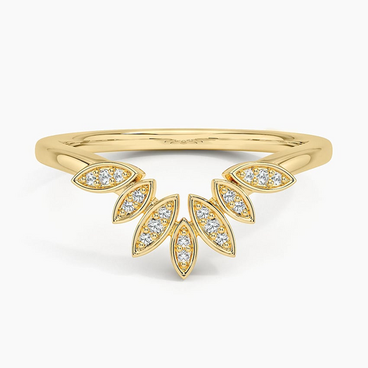 Yellow Gold Round Cut Lab Grown Diamond Petal Contour Wedding Band