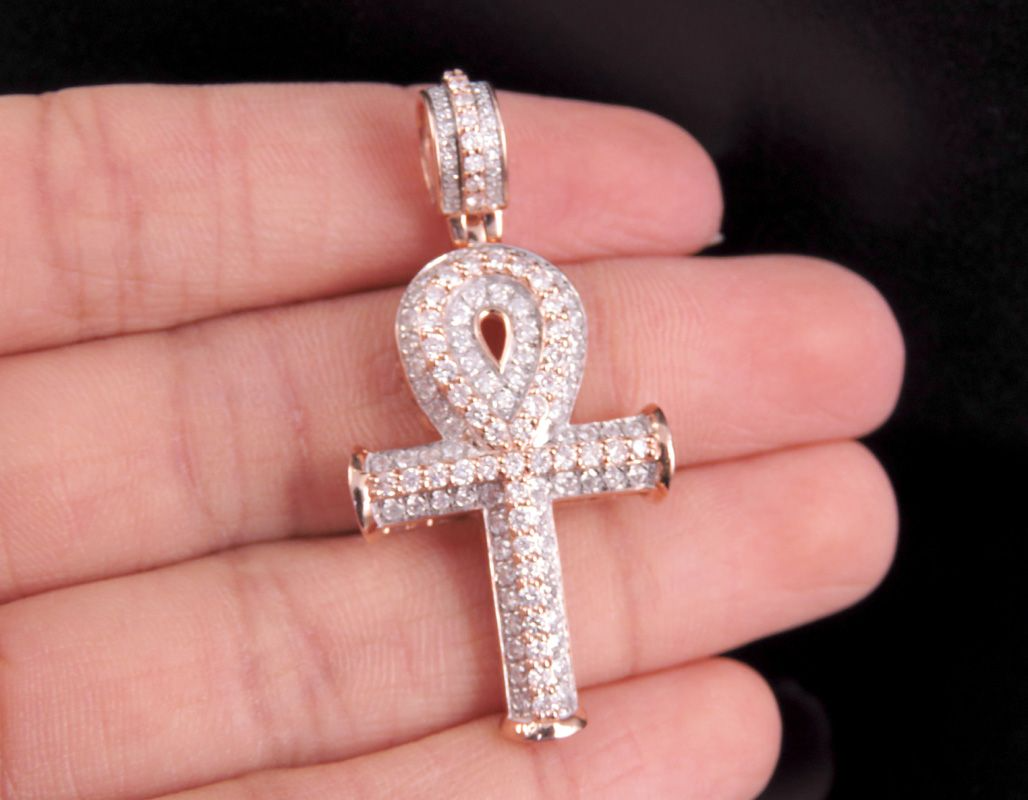 1.50 CTW Unisex Two Tone 10K Ankh Cross Pendant